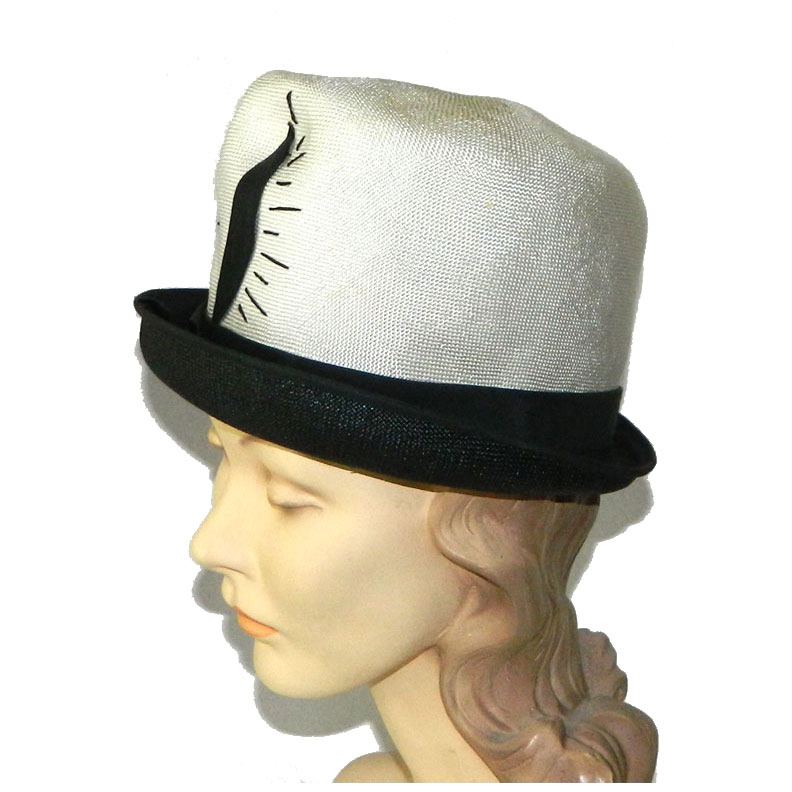 1960's black and white straw hat